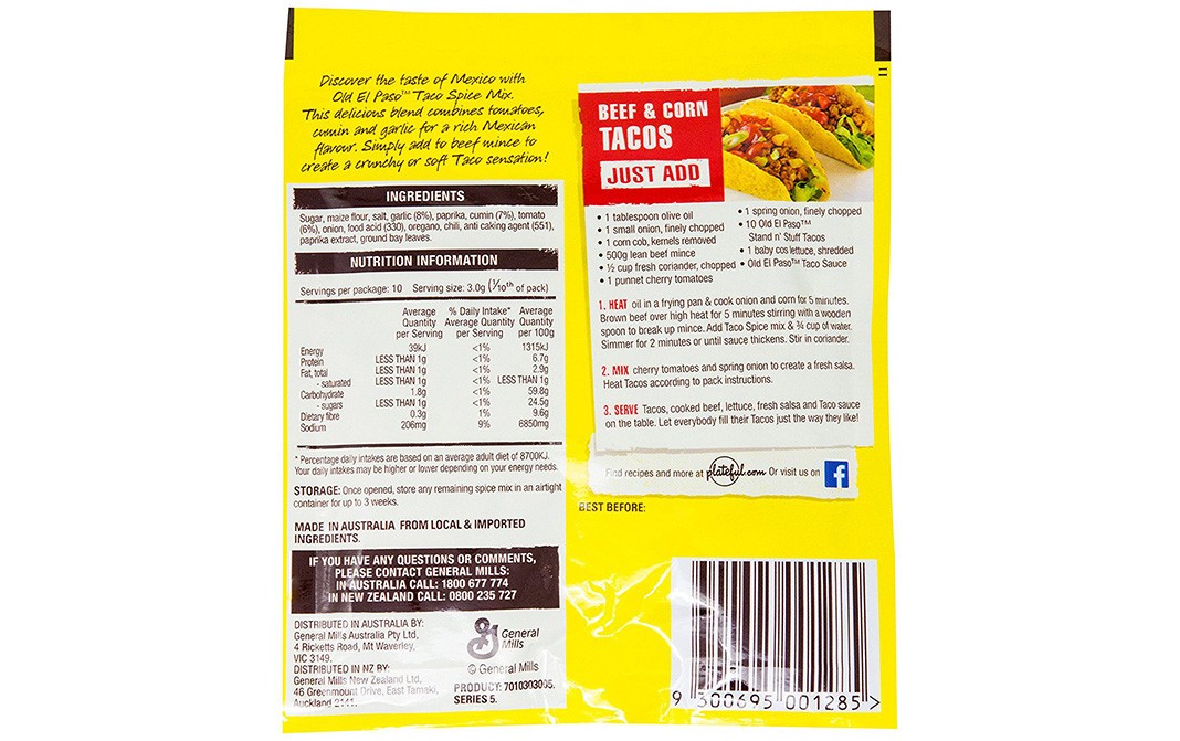 Old El Paso Taco Spice Mix Mild   Pack  30 grams